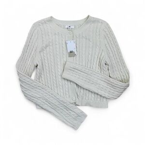 BP Cardigan Sweater Womens Size XS Ivory Cropped Cable Knit Button-Front